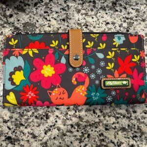 Lily Bloom Fox Floral Zip Wallet Wristlet Vegan Leather Check Book Cat